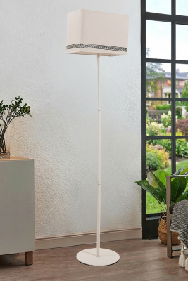 Corner Luxury Serisi Siyah Desenli Dikdörtgen Başlıklı Lambader - Krem Metal Gövde - MARRIEN