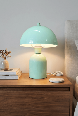 Luna Retro Tasarım Mint Yeşili Metal Gövdeli Abajur 25 cm - Su Yeşili Dekoratif Masa Lambası - 7