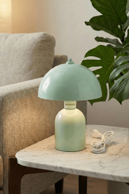 Luna Retro Tasarım Mint Yeşili Metal Gövdeli Abajur 25 cm - Su Yeşili Dekoratif Masa Lambası - 1