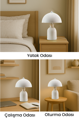 Luna Retro Tasarım Gri Metal Gövdeli Abajur 25 cm Çalışma Masası ve Yatak Odası Aydınlatma - 5