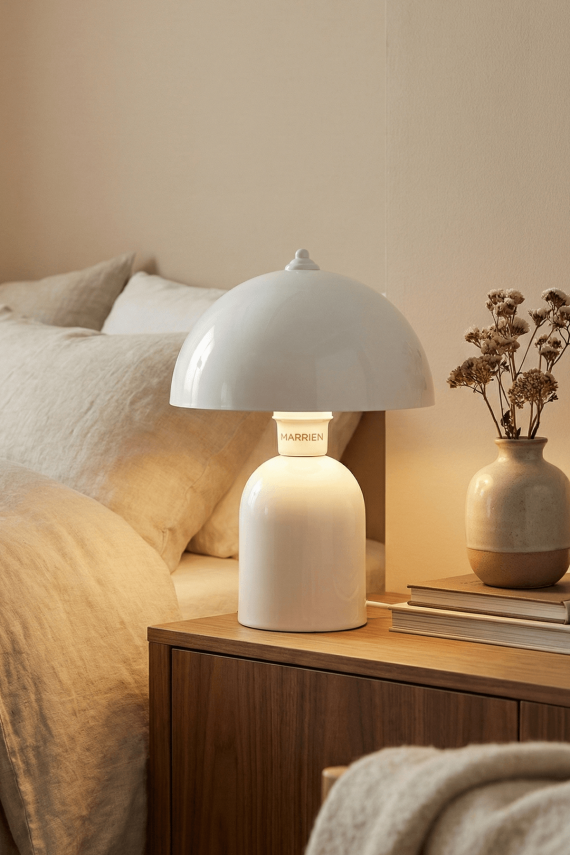 Luna Retro Tasarım Krem Metal Gövdeli Abajur 25 cm Yatak Odası ve Salon Aydınlatma - 5