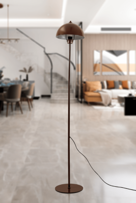 Luna Kahverengi Retro Mantar Başlıklı Metal Lambader 145 cm - Rustik Salon ve Ofis Lambası - MARRIEN