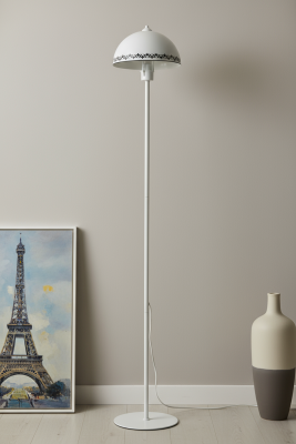 Luna Tulip Serisi Beyaz Metal Lambader Siyah Lale Motifli (Çiçek Desenli) - MARRIEN