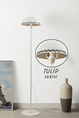 Luna Tulip Serisi Krem Metal Lambader Siyah Lale Motifli (Retro Çiçek Desen) - MARRIEN