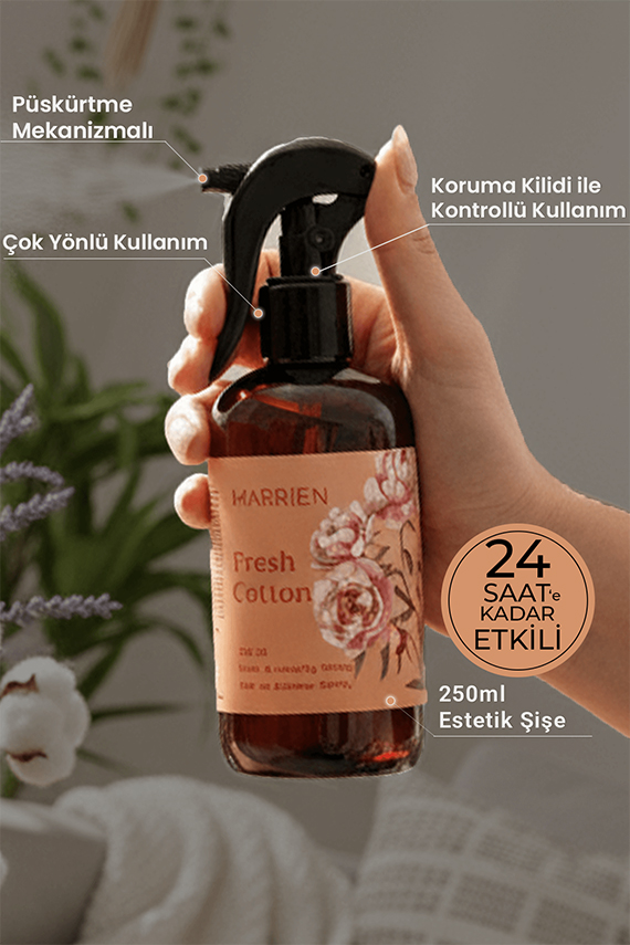 MARRIEN Fresh Cotton Oda ve Çamaşır Spreyi 250 ml- Kalıcı ve Dekoratif | Temizlik ve Ferahlık Kokusu - 2