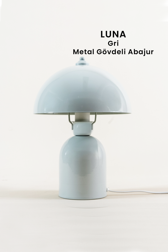Luna Retro Tasarım Gri Metal Gövdeli Abajur 25 cm - Modern Ofis ve Masa Lambası - 1