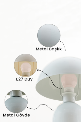 Luna Retro Tasarım Gri Metal Gövdeli Abajur 25 cm - Modern Ofis ve Masa Lambası - 3