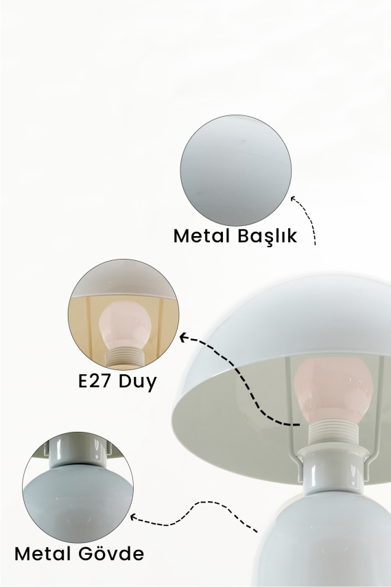 Luna Retro Tasarım Gri Metal Gövdeli Abajur 25 cm - Modern Ofis ve Masa Lambası - 3