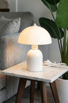 Luna Retro Tasarım Krem Metal Gövdeli Abajur 25 cm - Dekoratif Masa Lambası - MARRIEN