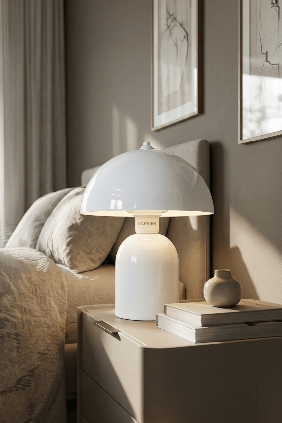 Luna Retro Tasarım Krem Metal Gövdeli Abajur 25 cm - Dekoratif Masa Lambası - 7