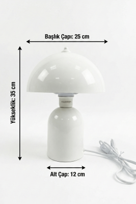 Luna Retro Tasarım Krem Metal Gövdeli Abajur 25 cm - Dekoratif Masa Lambası - 2