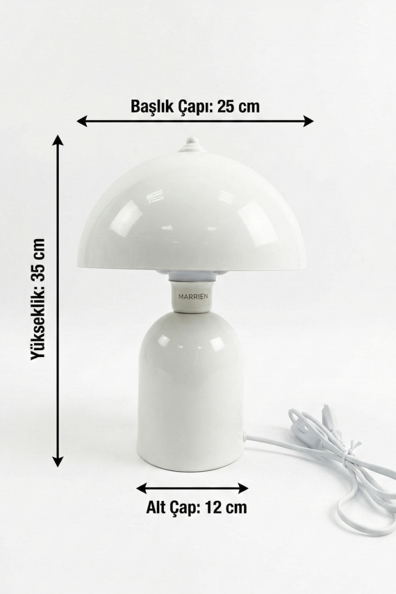 Luna Retro Tasarım Krem Metal Gövdeli Abajur 25 cm - Dekoratif Masa Lambası - 2