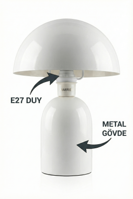 Luna Retro Tasarım Krem Metal Gövdeli Abajur 25 cm - Dekoratif Masa Lambası - 4