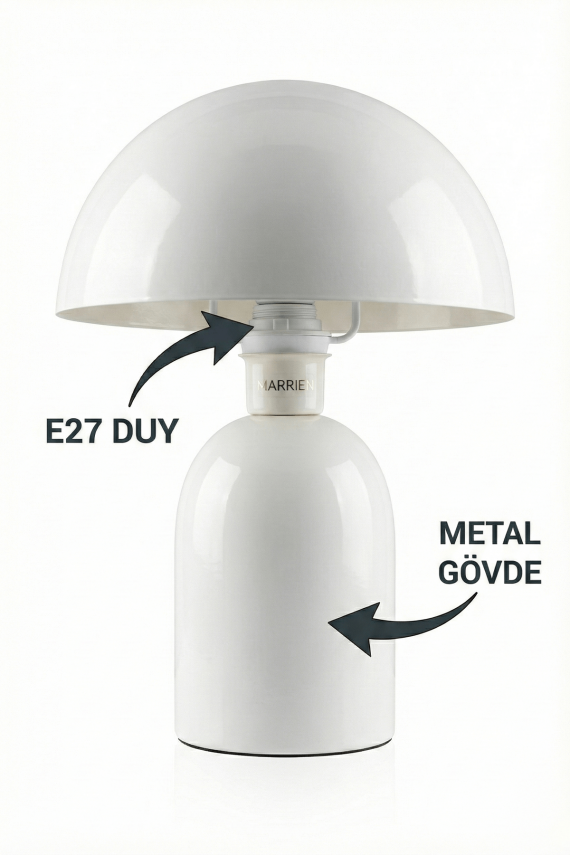 Luna Retro Tasarım Krem Metal Gövdeli Abajur 25 cm - Dekoratif Masa Lambası - 4