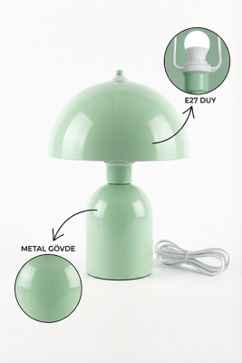 Luna Retro Tasarım Mint Yeşili Metal Gövdeli Abajur 25 cm - Su Yeşili Dekoratif Masa Lambası - 4