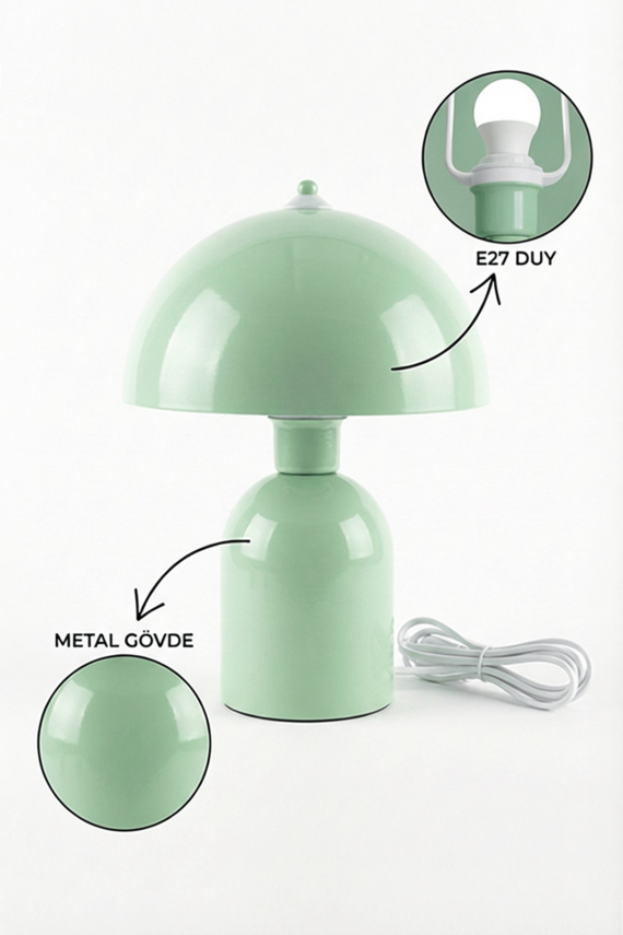 Luna Retro Tasarım Mint Yeşili Metal Gövdeli Abajur 25 cm - Su Yeşili Dekoratif Masa Lambası - 4