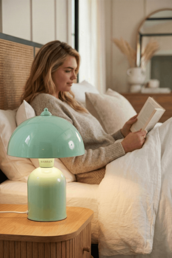 Luna Retro Tasarım Mint Yeşili Metal Gövdeli Abajur 25 cm - Su Yeşili Dekoratif Masa Lambası - 5