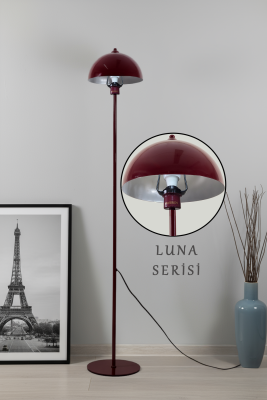 Luna Tek Ayaklı Bordo Modern Metal Lambader | Oturma Odası & Yatak Odası & Salon Lambası - MARRIEN