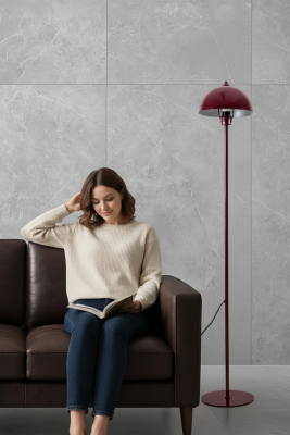 Luna Tek Ayaklı Bordo Modern Metal Lambader | Oturma Odası & Yatak Odası & Salon Lambası - 2