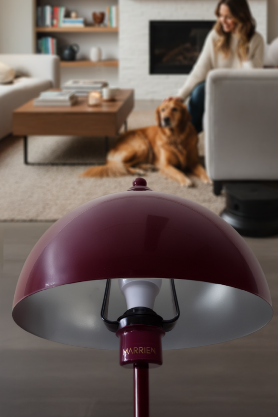 Luna Tek Ayaklı Bordo Modern Metal Lambader | Oturma Odası & Yatak Odası & Salon Lambası - 4