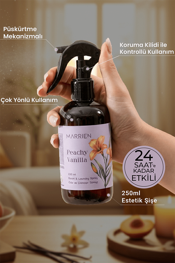 MARRIEN Vanilla Peachy Oda ve Çamaşır Spreyi 250 ml- Kalıcı ve Dekoratif | Vanilya & Şeftali Notaları - 2