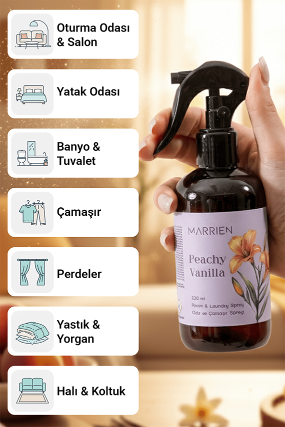 MARRIEN Vanilla Peachy Oda ve Çamaşır Spreyi 250 ml- Kalıcı ve Dekoratif | Vanilya & Şeftali Notaları - 3