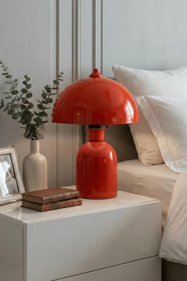 Luna Retro Tasarım Turuncu Metal Gövdeli Abajur 25 cm - Dekoratif Masa Lambası - MARRIEN